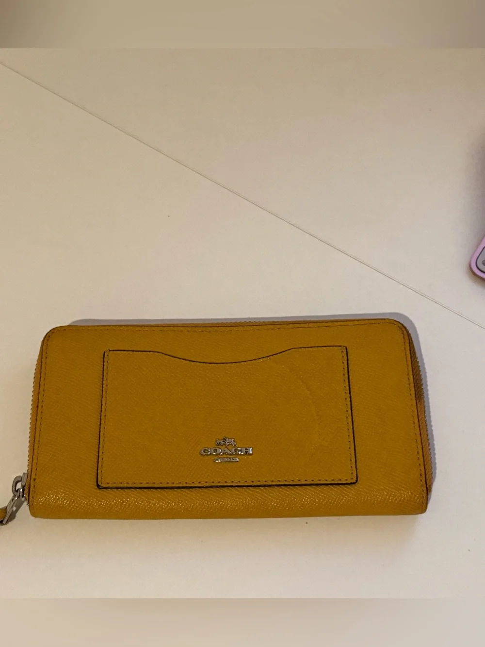 Coach Mustard Yellow Saffiano Leather Continental Wallet with Front Card Slot